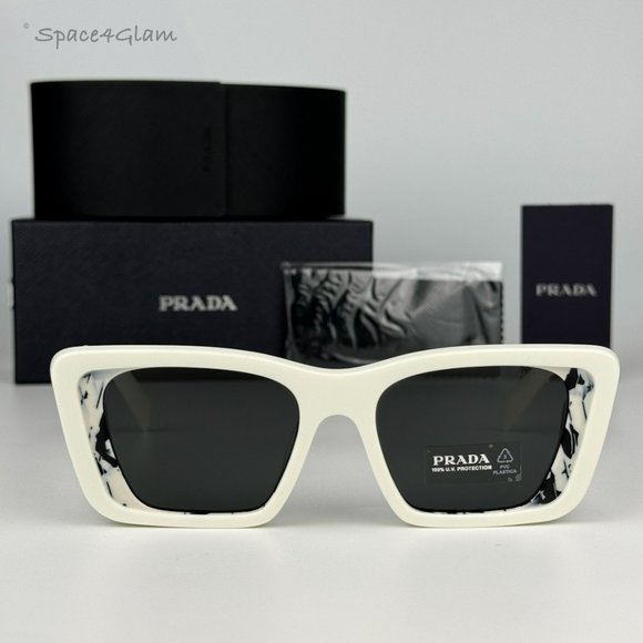 NEW Prada PR08YS 02V5S0 White Havana Black Gray Cat Eye Unisex Sunglasses - Picture 1 of 13